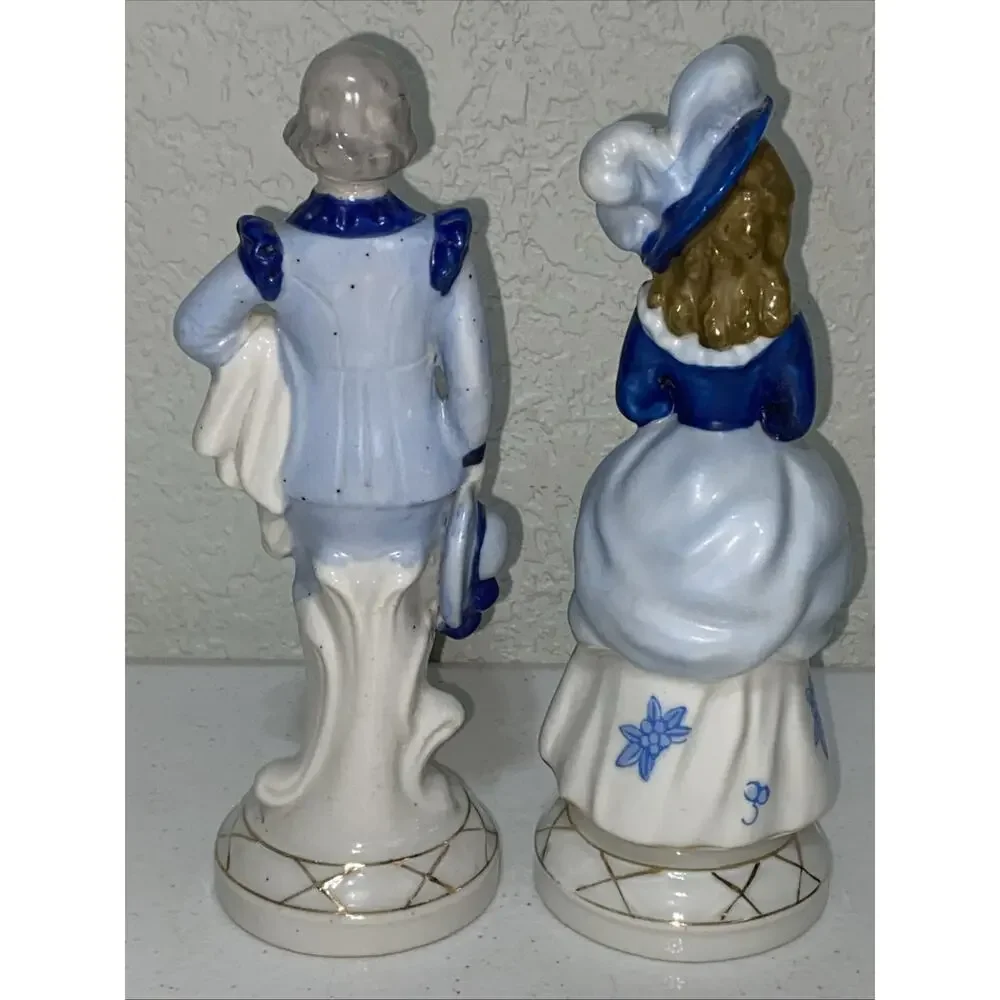 VTG Occupied Japan Blue Delft Victorian Colonial Courting Couple Man‎ Woman 8”